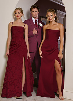 front Ethan Bourgondië Verfijnd geweven 3-delig pak