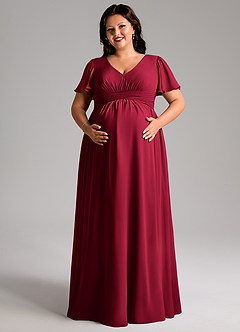 Azazie Verna Probar vestidos en casa Vestido de Corte En A Cuello en V fruncido Hasta el suelo Gasa image11