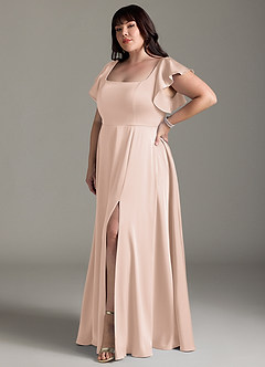 Azazie Bondi Bridesmaid Dresses Blushing Pink A-Line Bow Stretch Satin Dress image10