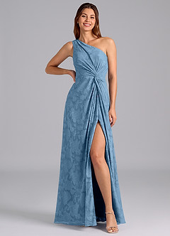 Azazie Brooke Jurken voor bruidsmeisjes Jurk van Bloemen Burn-out met A-Lijn One-Shoulder Staal Blauw image3
