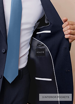 front Savile Navy Blue Wool Blend Suit Jacket