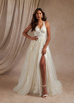 Azazie Dysis Wedding Dresses A-Line Halter Sequins Tulle Chapel Train Dress image3