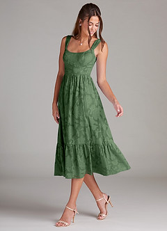 Azazie Alissa Bridesmaid Dresses Eucalyptus A-Line with Pockets Floral Burnout Dress image5