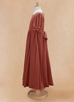 Azazie Joss Flower Girl Dresses Auburn A-Line with Sleeves Chiffon Dress image7