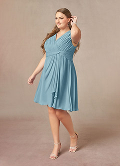 Azazie Theron Mother of the Bride Dresses Moody Blue A-Line V-Neck Pleated Chiffon Dress image8