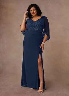 Azazie Laina Mother of the Bride Dresses Dark Navy Mermaid Lace Chiffon Dress image7