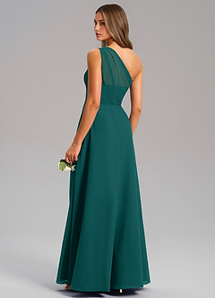 Azazie Phaedra Bridesmaid Dresses Peacock A-Line One Shoulder Chiffon Dress image15