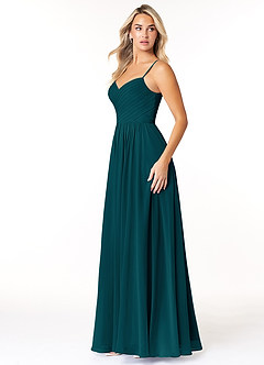 Azazie Lisbon Robes de demoiselle d'honneur Robe Trapèze en Mousseline de soie Encolure en Forme de Cœur Vert Pin image4