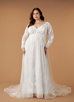 Azazie Leila Hochzeitskleider A-Linie V-Hals Pailletten Tüll Kleid Diamantweiß image1