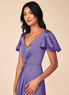 Azazie Soren Bridesmaid Dresses Tahiti A-Line Pleated Stretch Satin Dress image7