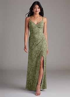 Azazie Leo Bridesmaid Dresses Pistachio Sheath Pleated Floral Burnout Dress image4