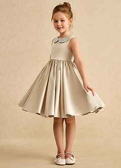 Azazie Chickpea Flower Girl Dresses Champagne A-Line Bow Matte Satin Dress image5