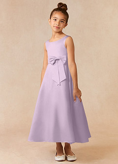 Azazie Lindy Flower Girl Dresses Frosted Lilac A-Line Pleated Matte Satin Dress image3