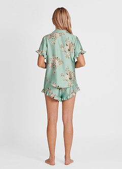 front Printed Ruffled Short-Sleeve Pajama Set