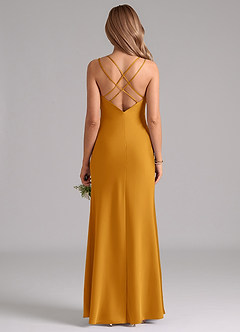 Azazie Suttona Brautjungfernkleider A-Linie Plissee Stretch-Satin Kleid Butterscotch image3