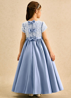 Azazie Cashew Flower Girl Dresses Ice Ball-Gown with Sleeves Matte Satin Dress image1