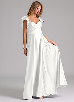 Azazie Leilani Bridesmaid Dresses White A-Line Ruched Stretch Satin Dress image4