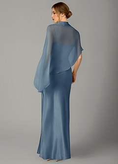 Azazie Jaleesa Vestidos de damas de honor Vestido Azul Polvoriento de Satén Elástico de Corte Recto con Cuello alto image16