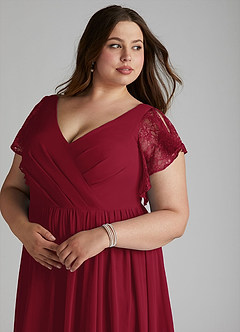 Azazie Zella Bridesmaid Dresses Burgundy A-Line Lace Chiffon Dress image12