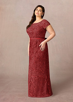 Azazie Dorit Mother of the Bride Dresses Rust Sheath Scoop Lace Dress image8