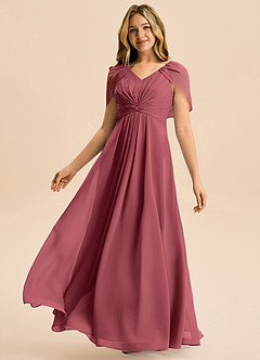 Azazie Emma Junior Robe Trapèze en Mousseline de soie Plissée Merlot image4