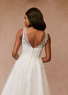 Azazie Dolores Wedding Dresses A-Line V-Neck lace Satin Tea-Length Dress image6