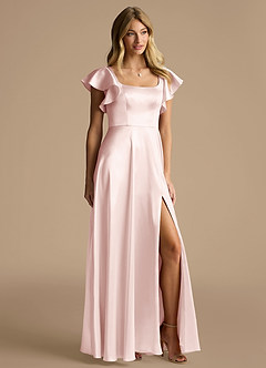 Azazie Bondi Bridesmaid Dresses Blushing Pink A-Line Bow Metallic Satin Dress image2