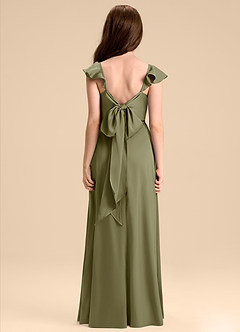 Azazie Everett Junior Pistachio A-Line Bow Stretch Satin Dress image2