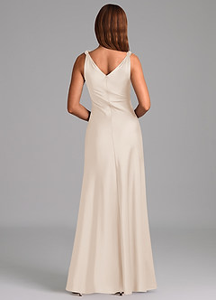 Azazie Nerine Bridesmaid Dresses White Alabaster A-Line Pleated Stretch Satin Dress image5
