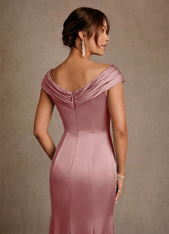 Azazie Aberdeen Vestidos para mãe da noiva Vestido Rosa Empoeirada de Cetim elástico de Bainha com Plissado image5