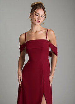 Azazie Mercedes Bridesmaid Dresses Burgundy A-Line Off the Shoulder Chiffon Dress image3