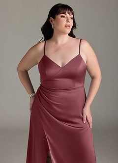 Azazie Marchella Robes de demoiselle d'honneur Robe Trapèze en Satin extensible Corset Rose Du Désert image11