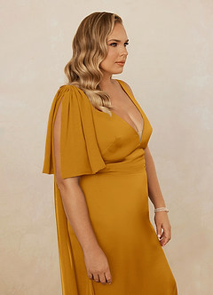 Christian Siriano Bridal for Azazie 1011 Bridesmaid Dresses Butterscotch Mermaid Bow Stretch Satin Dress image17