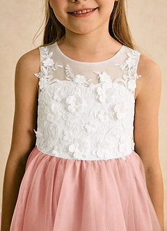 Azazie Lina Flower Girl Dresses Ivory Rosette Ball-Gown Lace Dress image8