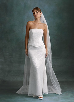 Azazie Londynn Vestidos de novia Vestido Diamante Blanco de Tul con lentejuelas de Corte Recto con Palabra de honor image7