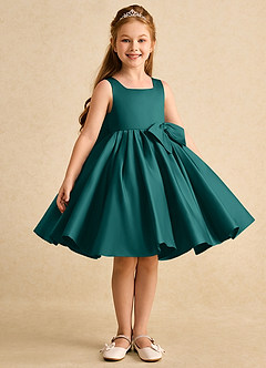 Azazie Jessie vestidos de niña de las flores Vestido de Pavo Real de Satin Mate de Corte En A con Lazo image4