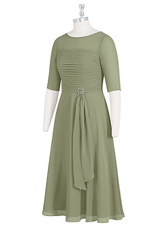 Azazie Naomi Mother of the Bride Dresses Pistachio A-Line Boatneck Pleated Chiffon Dress image9