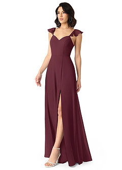 Azazie Everett Vestidos de damas de honor Vestido de Cabernet de Gasa de Corte en A con Cuello en V fruncido image3