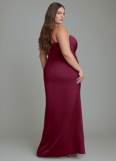Azazie Calandra Bridesmaid Dresses Mulberry Sheath Pleated Stretch Satin Dress image12