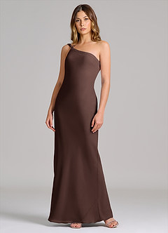 Azazie Monroe Vestidos de damas de honor Vestido de Ganache de Gasa de Corte Recto con Hombro unilateral image6