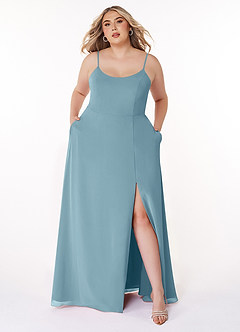Azazie Moira Bridesmaid Dresses Moody Blue A-Line Scoop Chiffon Dress image8