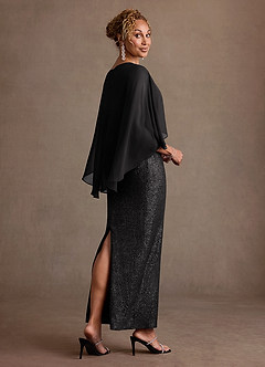 Azazie Marlene Mother of the Bride Dresses Black Column Metallic Knit Dress image2