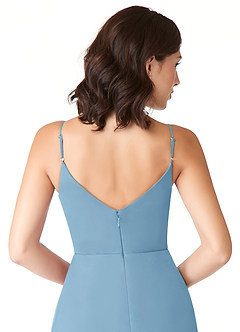 Azazie Evalin Robes de demoiselle d'honneur Robe Trapèze en Maille Col V plissé Acier Bleuté image6