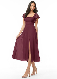 Azazie Bondi Bridesmaid Dresses Cabernet A-Line Ruched Chiffon Dress image3