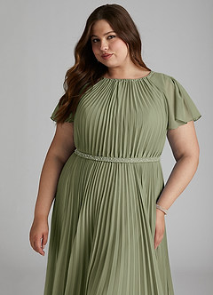 Azazie Kara Robes de demoiselle d'honneur modestes Robe Trapèze Plissée Longueur ras du sol Mousseline de soie image15
