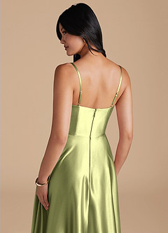 Azazie Elle Vestidos de madrinha de casamento Vestir Pistache de Cetim Metálico de Linha A com com bolsos image4