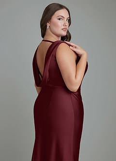 Azazie Kieryn Bridesmaid Dresses Cabernet Mermaid Pleated Stretch Satin Dress image13