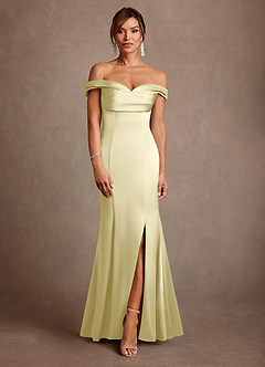 Azazie Boone Kleider für die Brautmutter Meerjungfrau-Linie Schulterfrei Stretch-Satin Kleid Zitronensorbet image2
