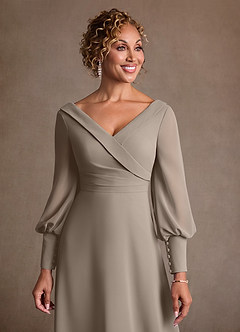 Azazie Paterson Abiti per la Madre della Sposa Abito A-Line in Chiffon Plissettato Taupe image6