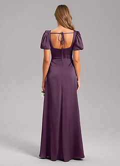 Azazie Fyona Bridesmaid Dresses Plum A-Line Pleated Stretch Satin Dress image8
